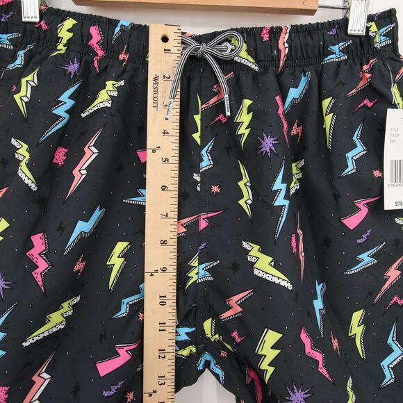 Boardies Apparel Mens Swim Trunks Black Lightning Bolt Neon Print Size M NWT - Picture 5 of 14
